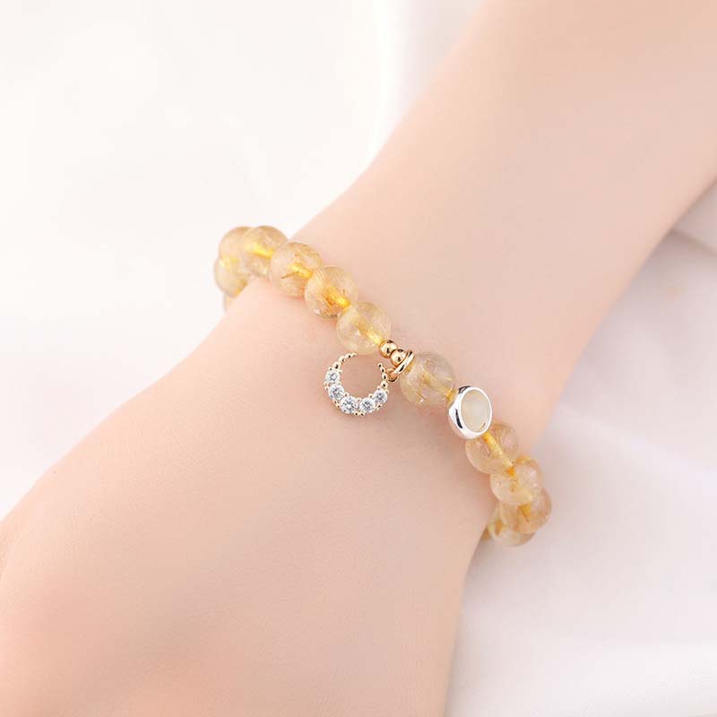 Bracelet porte-bonheur et breloque lune en citrine