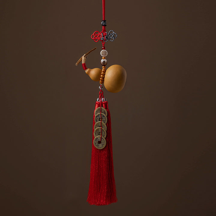 Buddha Stones Feng Shui Gourde Nœud chinois Pièces porte-bonheur Cinq empereurs Argent Richesse Glands Décoration - FireBrick - image 8
