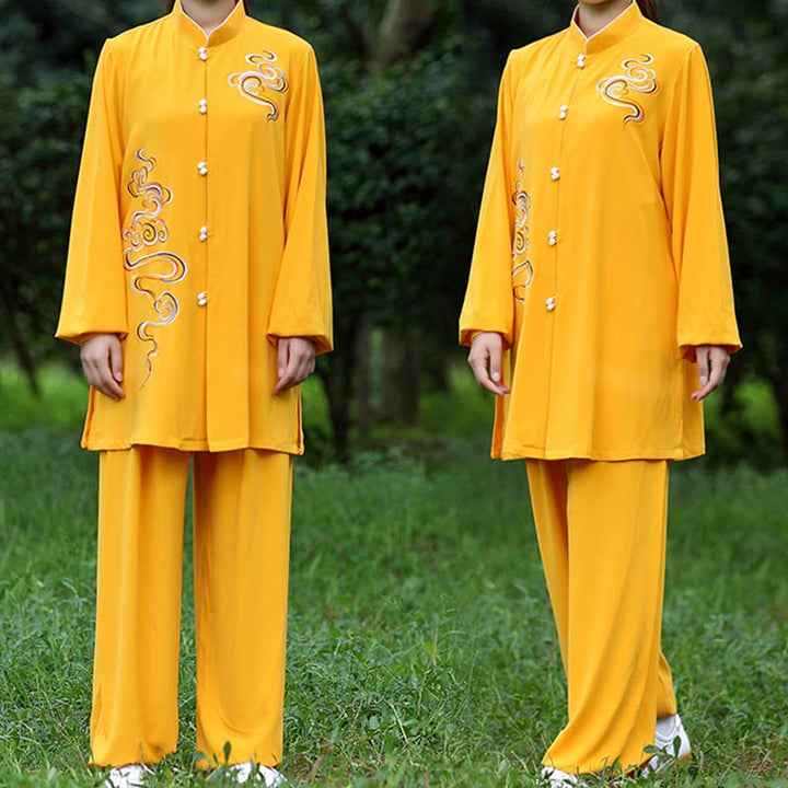 Ensemble de vêtements unisexe avec broderie de Buddha Stones et nuages de bon augure, méditation, prière, spirituel, zen, tai-chi, qigong