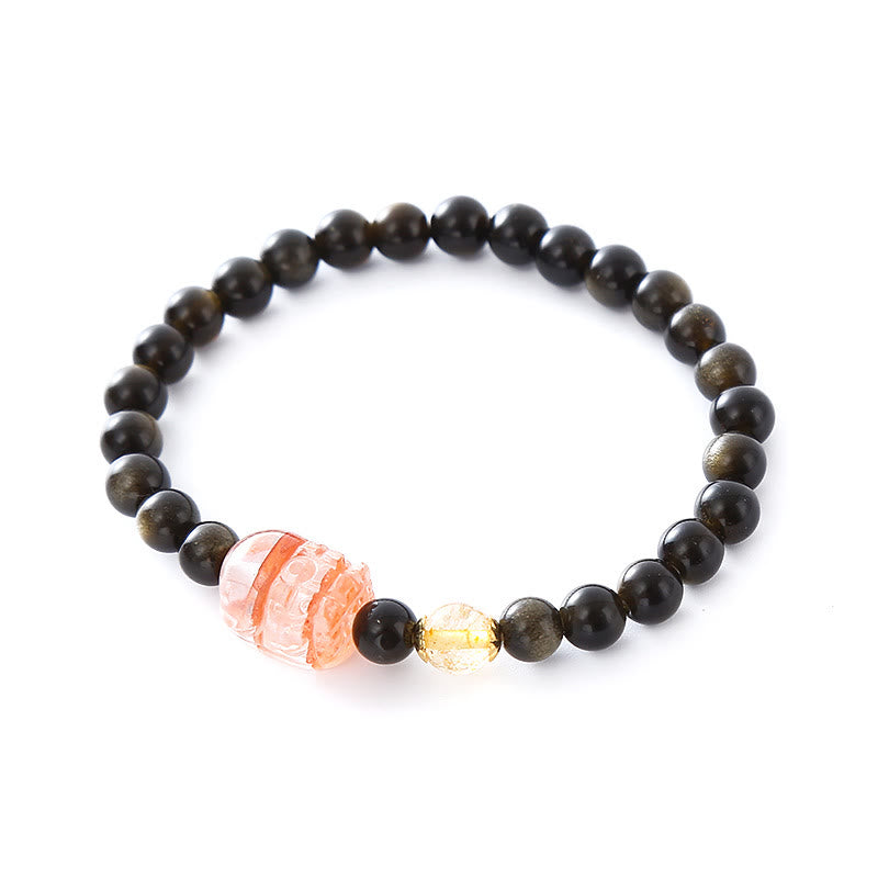 Bracelet de protection de richesse PiXiu en obsidienne naturelle dorée et brillante de Buddha Stones