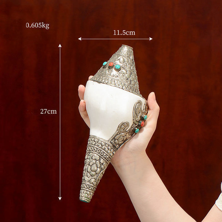 Coquillage de conque tibétain naturel Shankha, décoration porte-bonheur pour la maison - Grand Shankh 27*11,5 cm - image 4