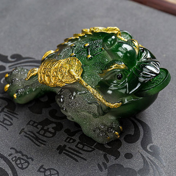 Buddha Stones changeantes de couleur FengShui richesse grenouille porte-bonheur pièce de cuivre thé animal de compagnie figurine en résine décoration