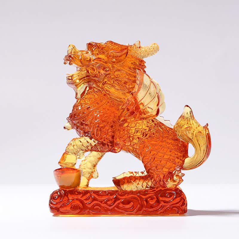 Feng Shui Kirin Pièce d'art en cristal Liuli faite à la main Décoration de bureau à domicile Fortune