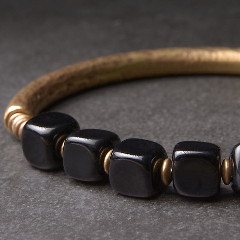 Bracelet couple force cuivre cristal obsidienne noire Buddha Stones - image 3
