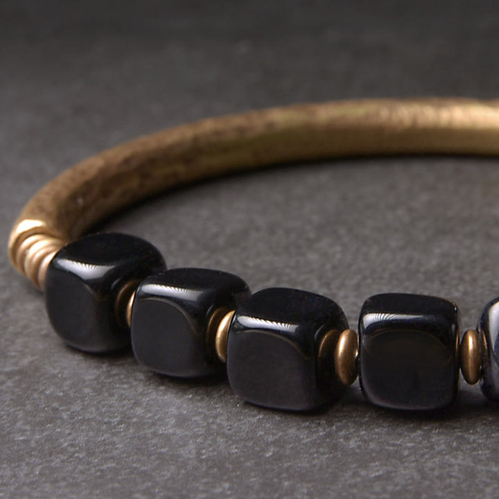 Bracelet couple force cuivre cristal obsidienne noire Buddha Stones - image 3