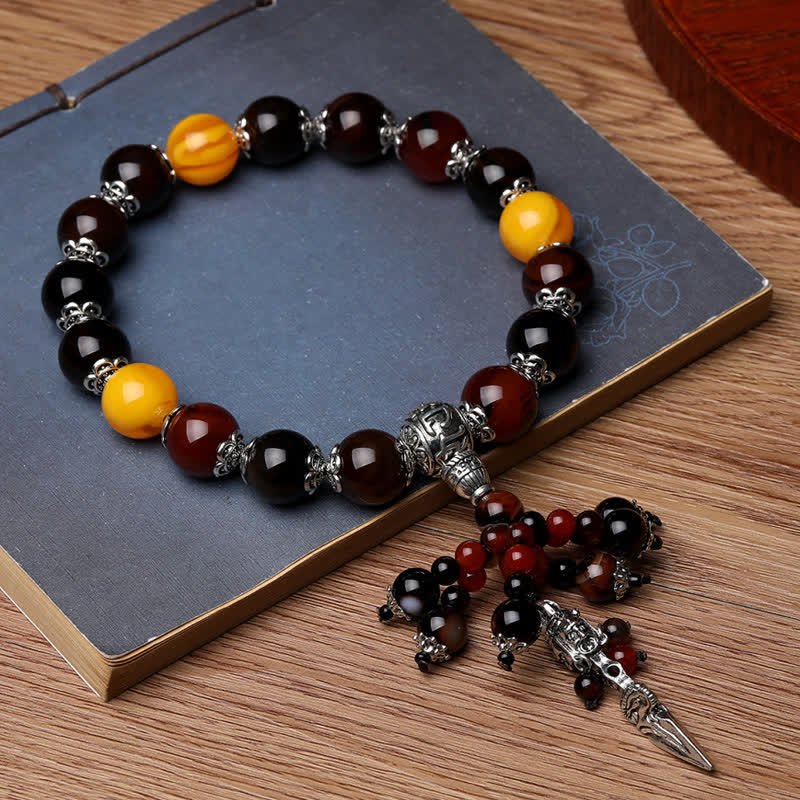 Bracelet de guérison en pierre d'agate rouge œil de tigre naturel, veine de dragon, Vajra Dorje, décoration de voiture