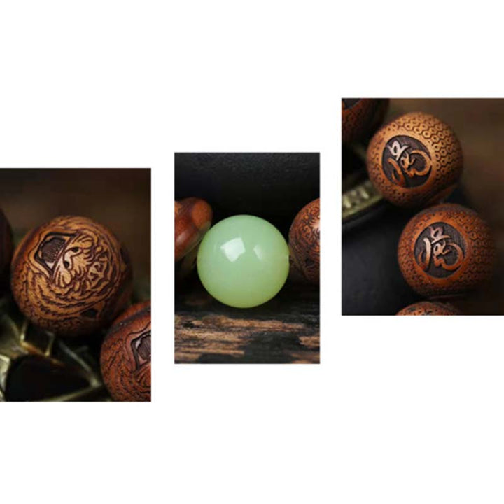 Bracelet de protection du tigre gravé en bois de rose tibétain Buddha Stones