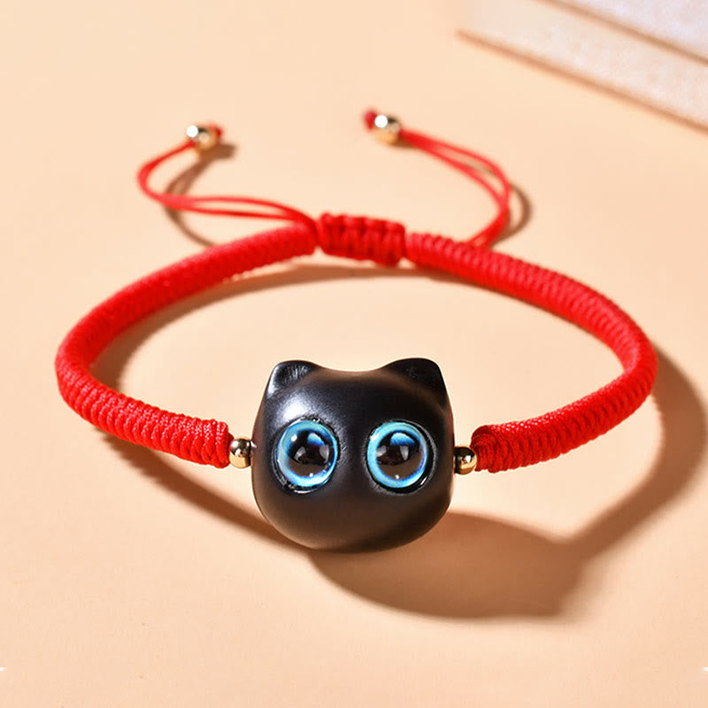 Bracelet tressé en bois d'ébène avec tête de chat et Buddha Stones - image 10