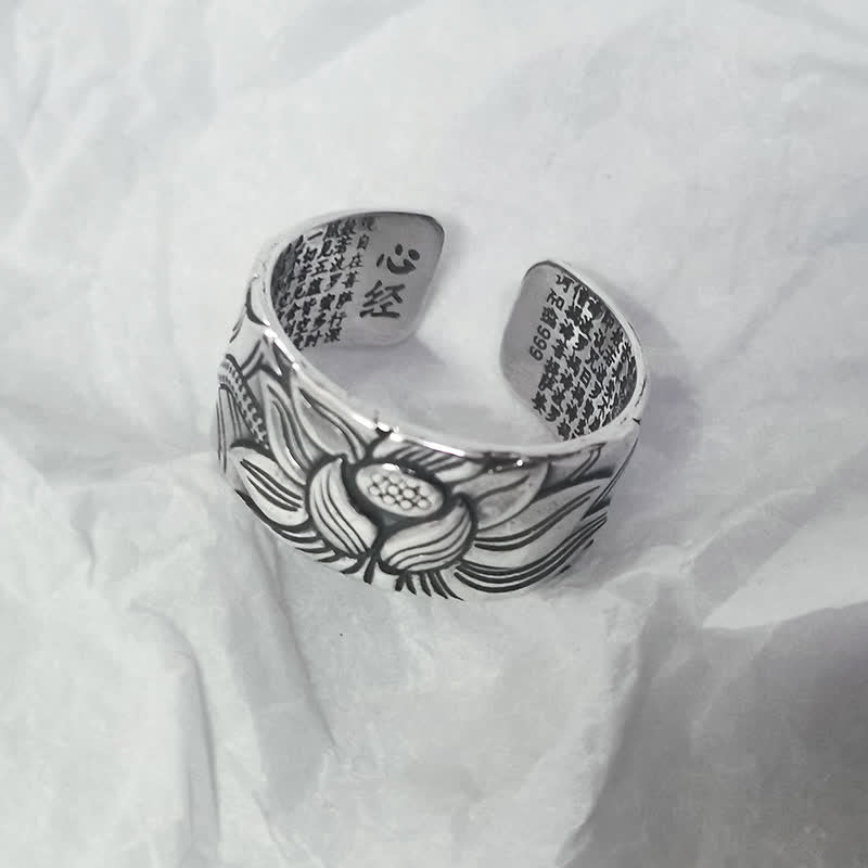 Bague de protection Sutra du cœur en argent sterling 999 Buddha Stones - image 4