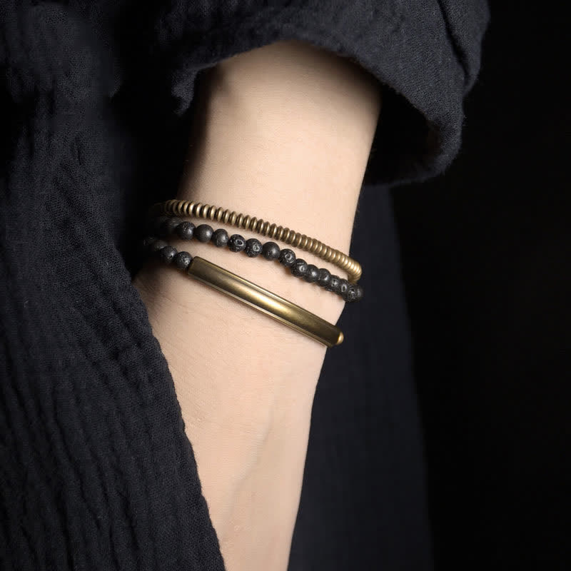 Bracelet de soutien en cuivre et pierre de lave vintage Buddha Stones