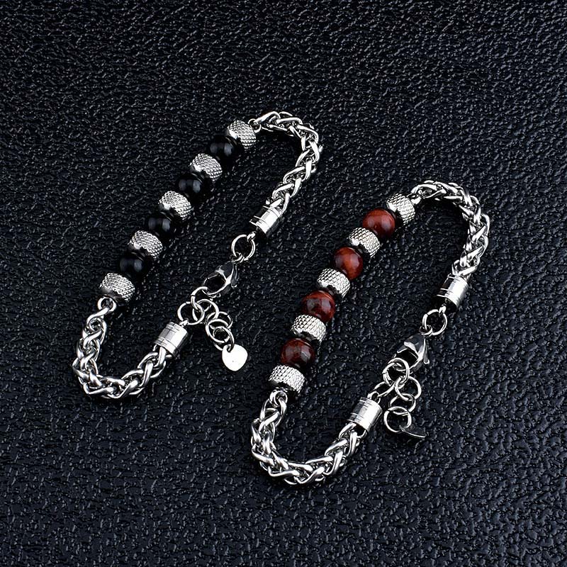 Bracelet courageux en perles d'onyx noir et œil de tigre Buddha Stones - image 12