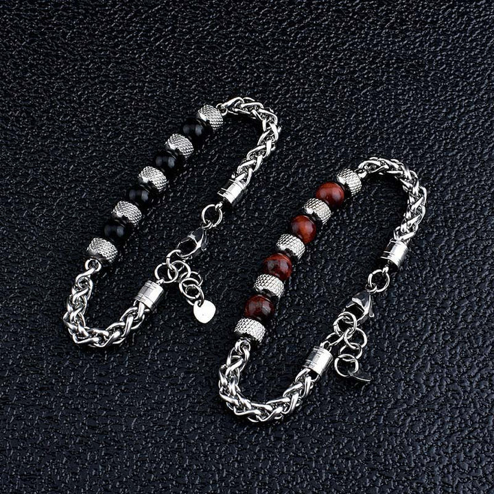 Bracelet courageux en perles d'onyx noir et œil de tigre Buddha Stones - image 12