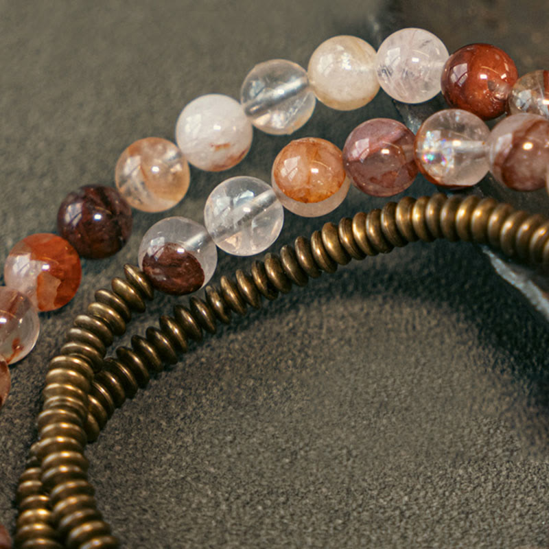 Bracelet en cuivre Love Forgive Buddha Stones quartz hématoïde rouge fantôme violet et quartz rutile vert