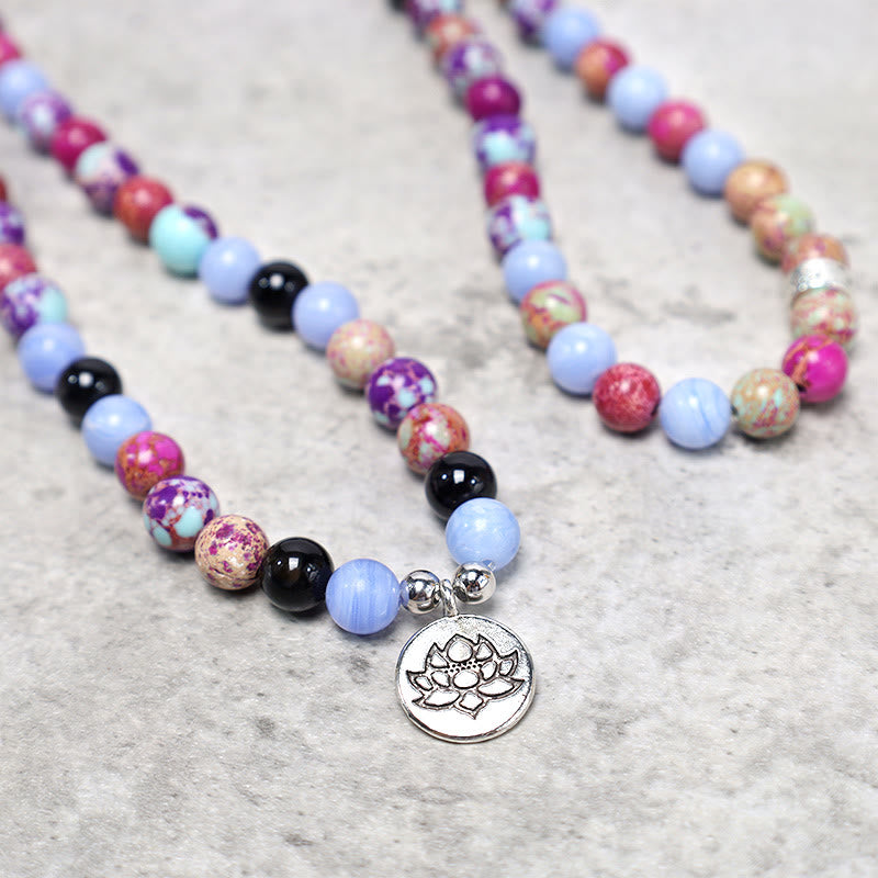 Buddha Stones Miano Naturel Violet Véritable Pierre Lotus Mala