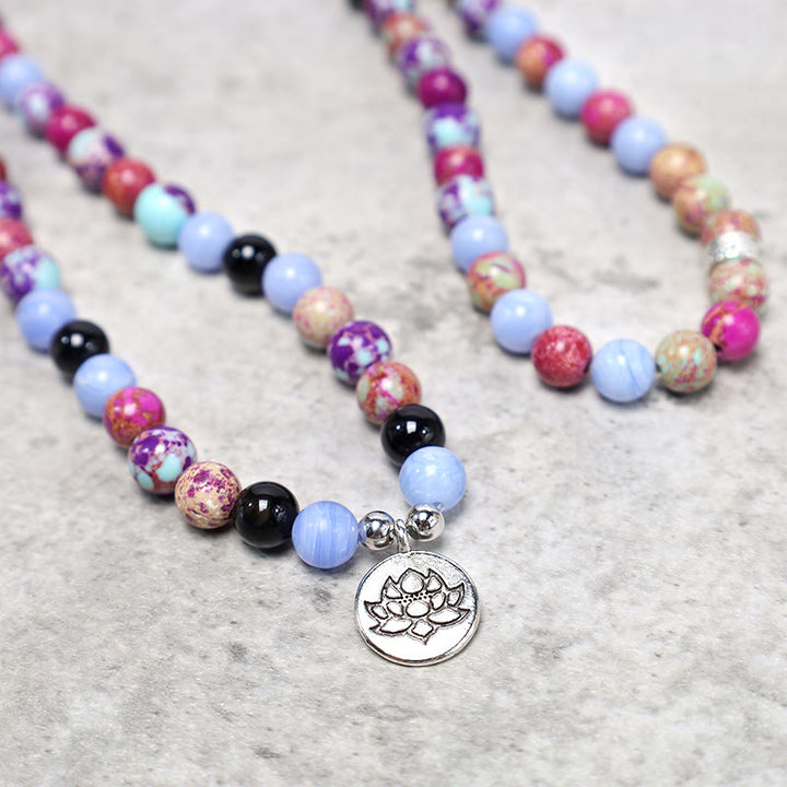 Buddha Stones Miano Naturel Violet Véritable Pierre Lotus Mala