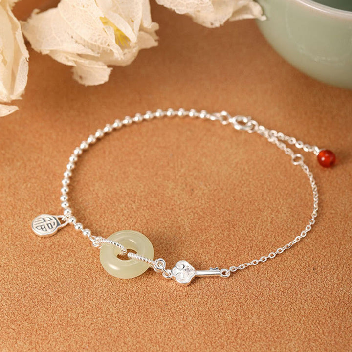 Bracelet chaîne porte-bonheur en argent sterling 925 avec boucle de paix en jade Hetian et Buddha Stones