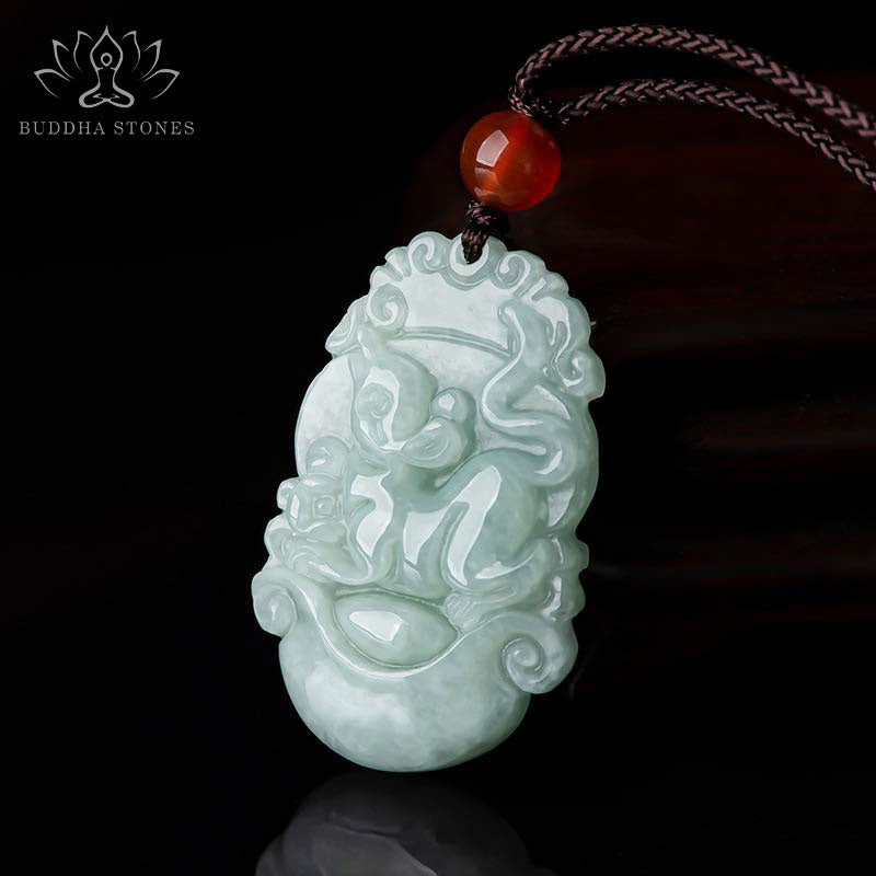 Collier avec pendentif en jade naturel et Buddha Stones représentant les 12 signes du zodiaque chinois - image 1