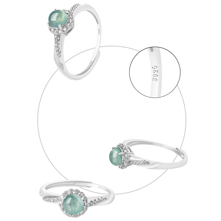 Bague ajustable en argent sterling 925 Buddha Stones et jade rond pour la chance et la prospérité - image 4