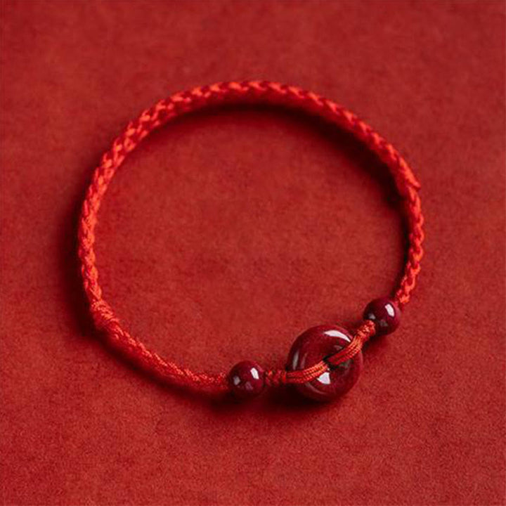 Bracelet de cheville en corde de bénédiction avec breloque en cinabre faite à la main en Buddha Stones