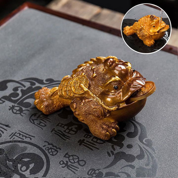 Buddha Stones changeantes de couleur FengShui richesse grenouille porte-bonheur pièce de cuivre thé animal de compagnie figurine en résine décoration - Or - 15,5 x 7,5 cm - image 0