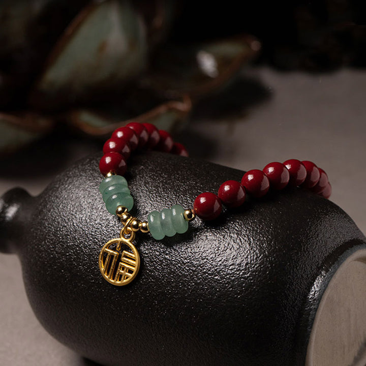 Bracelet porte-bonheur en aventurine verte et cinabre de Buddha Stones
