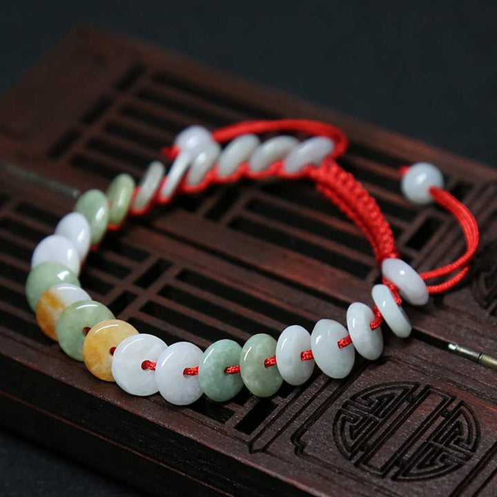 Bracelet tissé en fil rouge porte-bonheur en jade rond avec Buddha Stones