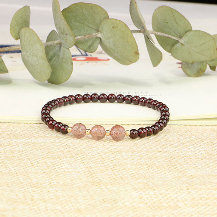 Bracelet calme en quartz fraise et grenat naturel de Buddha Stones - image 8