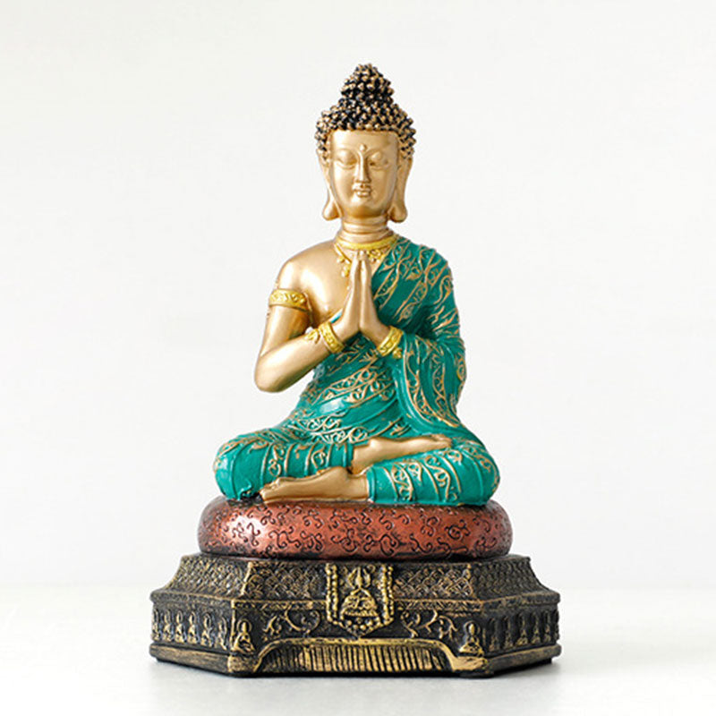 Buddha Stones Statue de Bouddha de la Compassion en Résine Décoration - Vert - image 0
