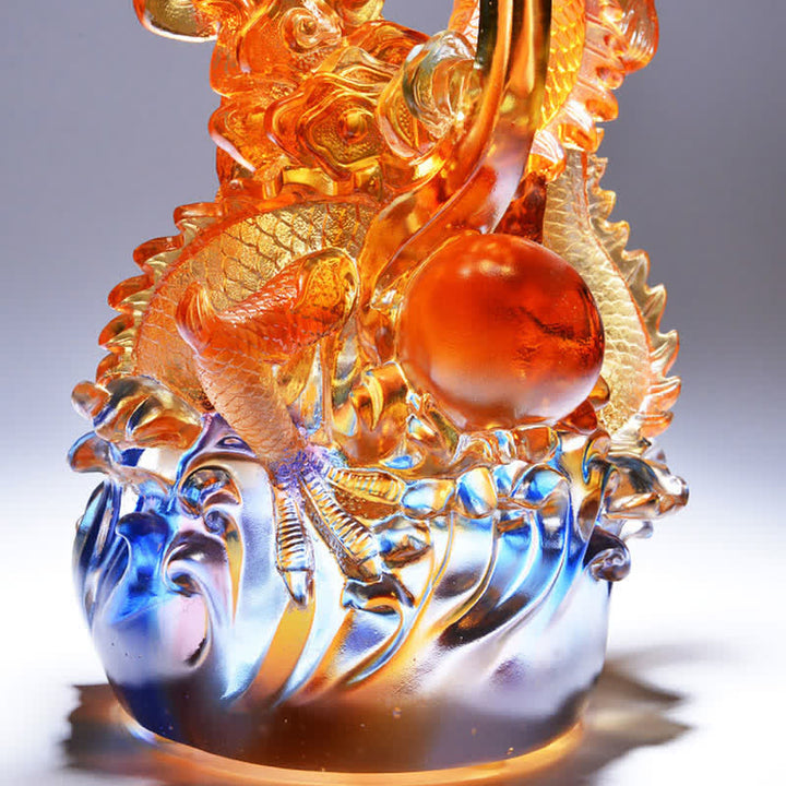 Buddha Stones Feng Shui Dragon Pièce d'art en cristal Liuli faite à la main Succès Décoration de bureau à domicile - image 5