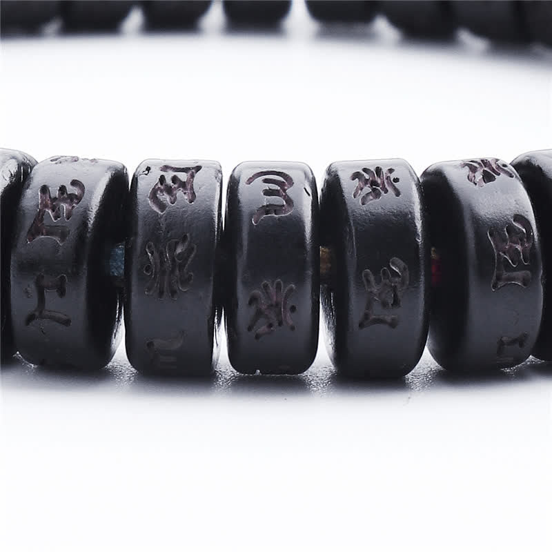 Bracelet tibétain en perles de noix de coco Buddha Stones gravées, mantra Om Mani Padme Hum, bonheur