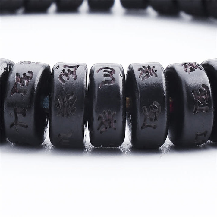 Bracelet tibétain en perles de noix de coco Buddha Stones gravées, mantra Om Mani Padme Hum, bonheur