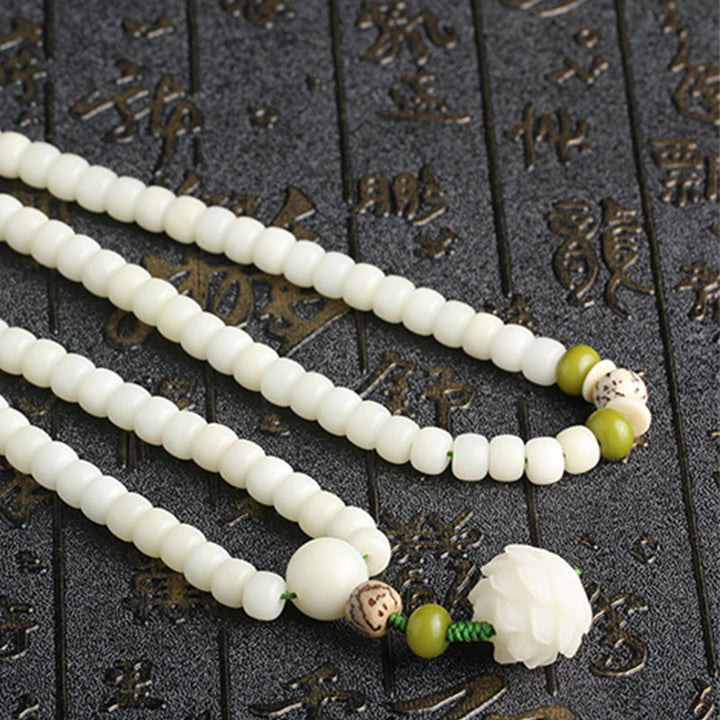 Buddha Stones Jade blanc Bodhi Lotus Mala Collier Harmonie Bracelet - image 18