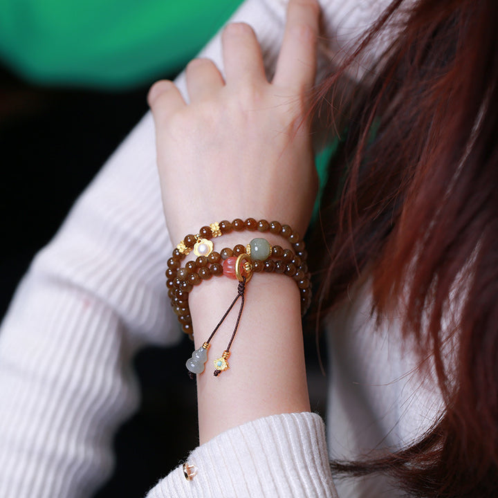 Collier et bracelet porte-bonheur en forme de gourde papillon en jade