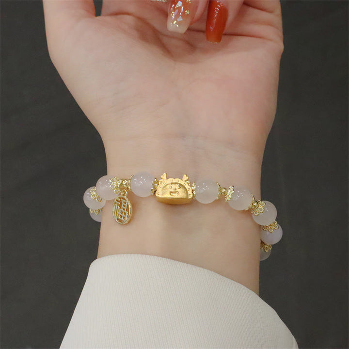 Buddha Stones Année du Dragon Agate Rouge Quartz Fraise Obsidienne Noire Jade Grenat Perle Cinabre Dumpling Dragon Luck Fu Bracelet Caractère