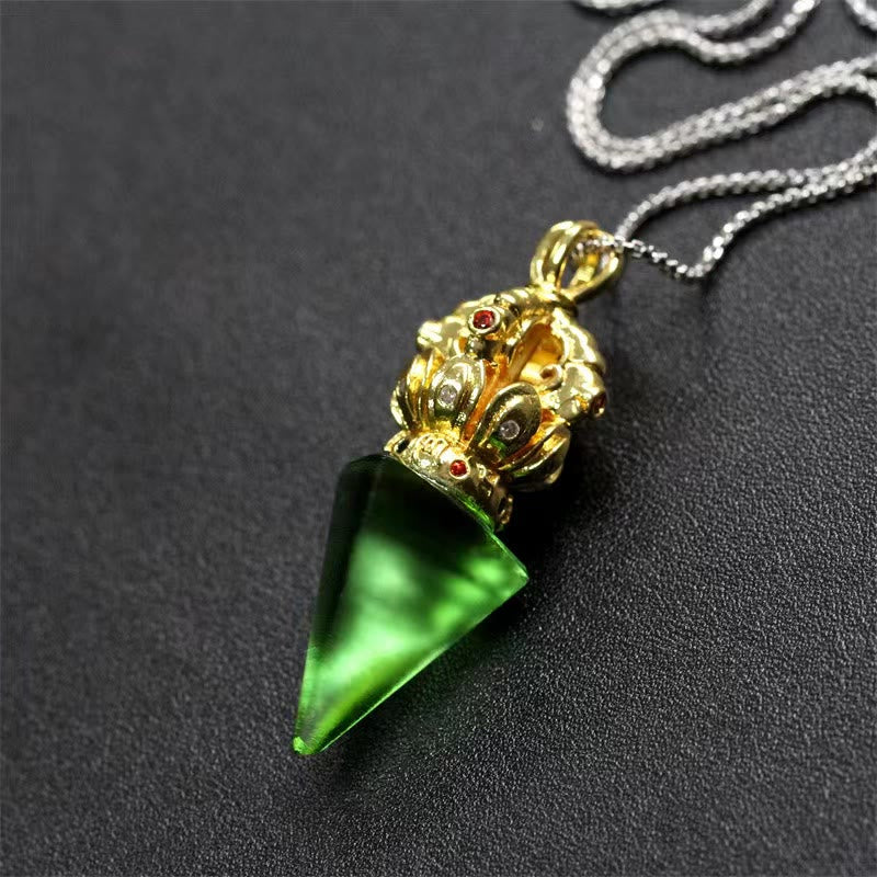 Collier pendentif en cristal de force Lotus Liuli à 4 griffes avec Buddha Stones tibétaines Dorje Vajra