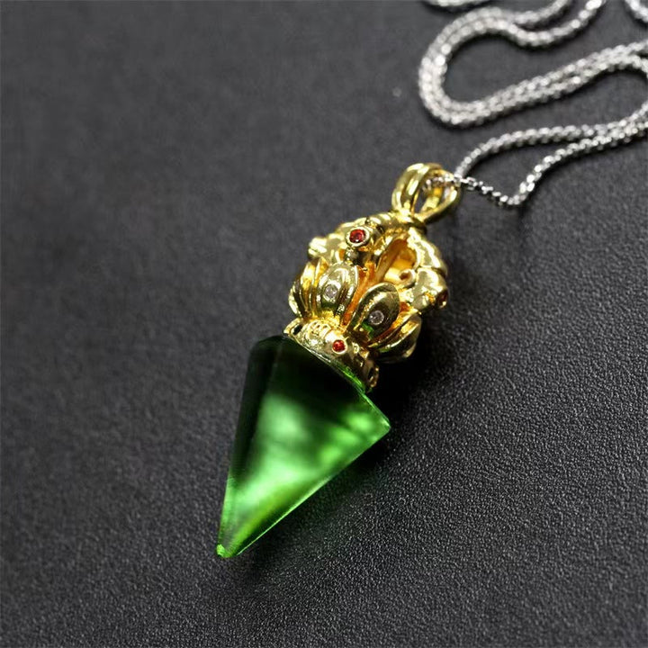 Collier pendentif en cristal de force Lotus Liuli à 4 griffes avec Buddha Stones tibétaines Dorje Vajra