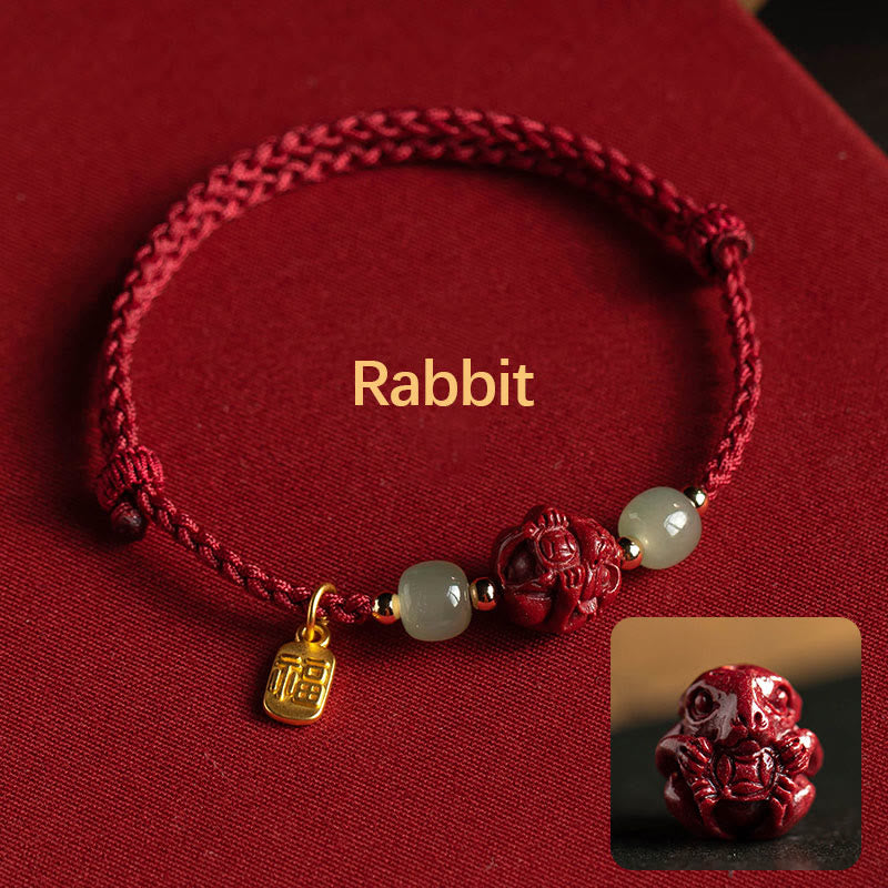 Bracelet en corde porte-bonheur en jade Hetian Buddha Stones et cinabre naturel, signe du zodiaque chinois