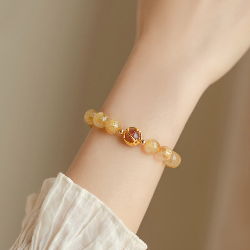 Bracelet de protection étoile en quartz rutile doré et quartz fraise Buddha Stones