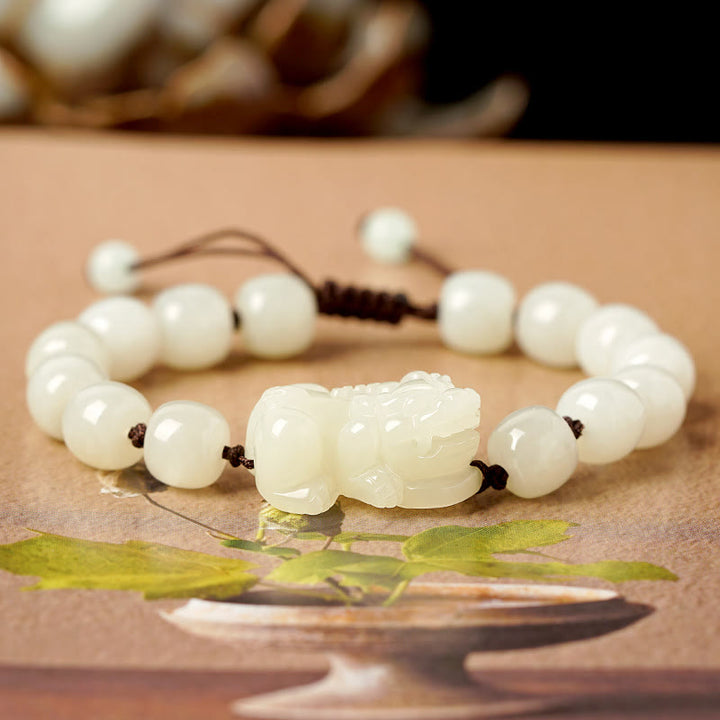 Bracelet en fil de jade blanc naturel Hetian PiXiu Buddha Stones