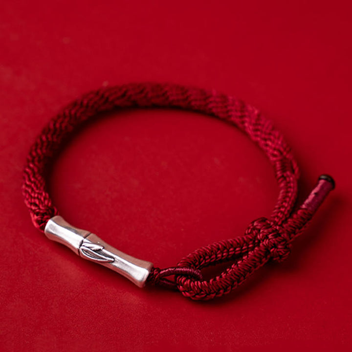 Bracelet en argent sterling 925 avec cordon de protection et nœud de réincarnation en bambou