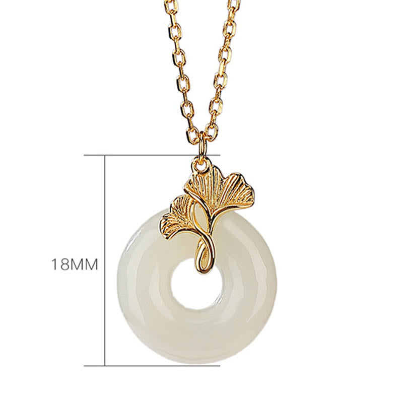 Buddha Stones -bonheur en argent sterling 925 avec boucle de paix en jade Hetian naturel et feuille de ginkgo - image 5