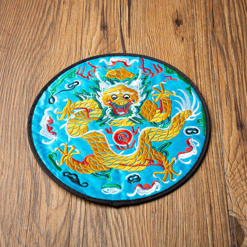 Dessous de verre brodé Buddha Stones Dragon pour tasse à thé, dessous de verre pour tasse à thé Kung Fu