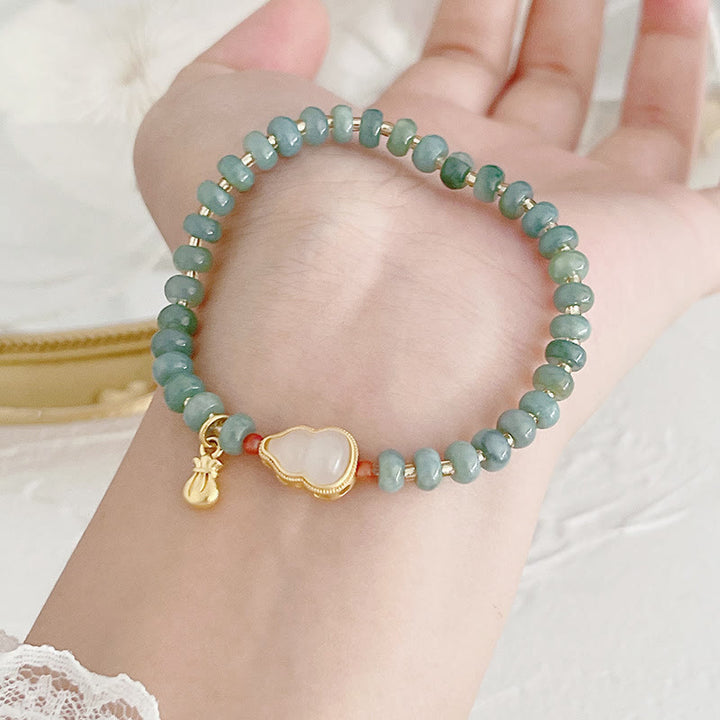 Buddha Stones Bracelet porte-bonheur PiXiu en jade naturel Hetian avec boucle de paix et personnage Fu