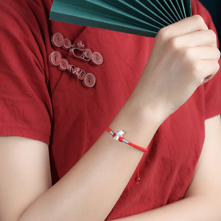 Bracelet en argent sterling 999 avec Buddha Stones et signe du zodiaque chinois, cordon rouge, force et chance