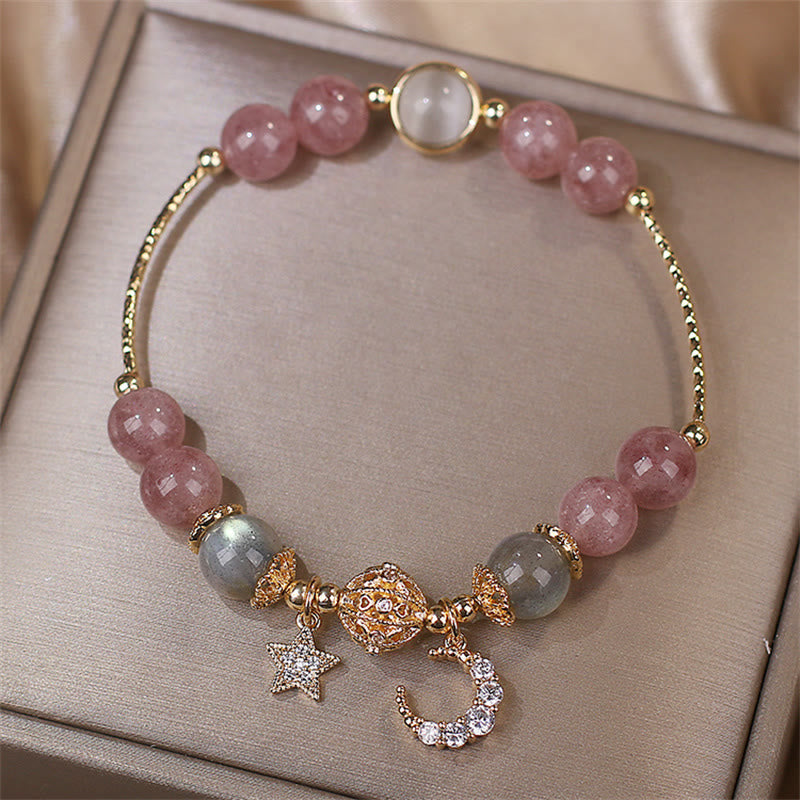 Bracelet d'amour en pierre de lune, étoile et lune en quartz fraise et Buddha Stones - image 6