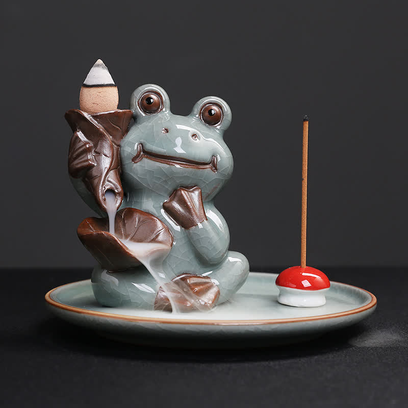 Brûleur d'encens de guérison en céramique en forme de grenouille de méditation