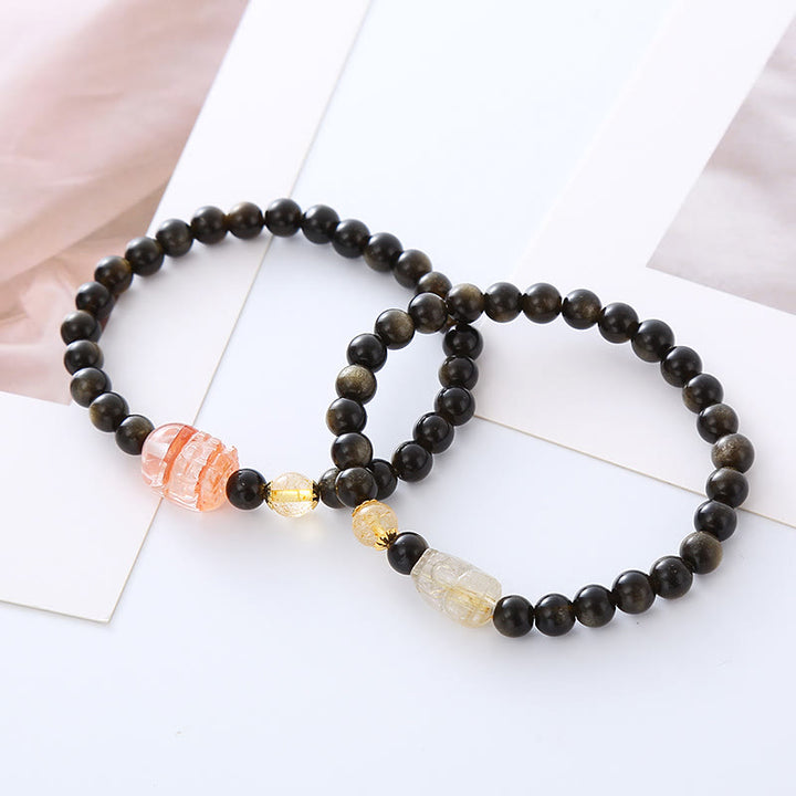 Bracelet de protection de richesse PiXiu en obsidienne naturelle dorée et brillante de Buddha Stones