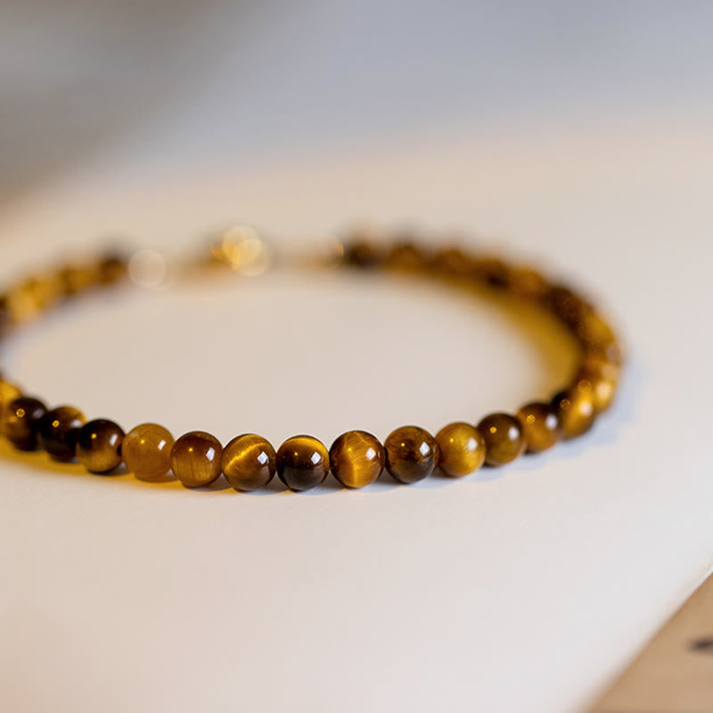 Bracelet de protection courageux en pierre naturelle œil de tigre plaqué or 14 carats de Buddha Stones
