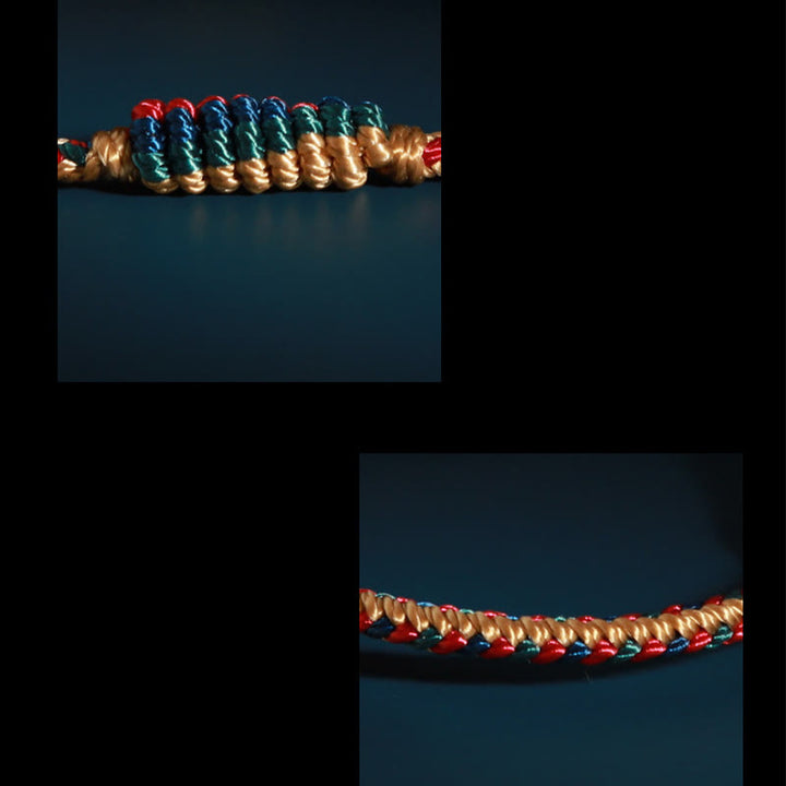 Bracelet de protection tressé à huit fils en Buddha Stones tibétain fait à la main avec roue de prière et nœud de paix