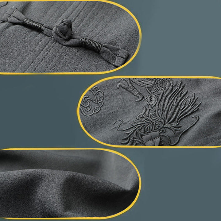 Costume Tang en Buddha Stones Hanfu Dragon chinois Uniforme de Kung Fu traditionnel Haut à manches courtes et pantalon Vêtements Ensemble pour hommes - image 14